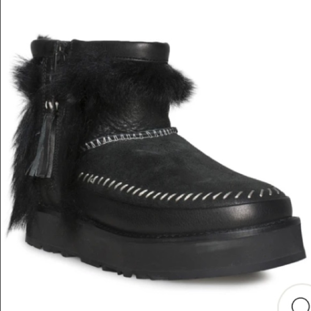 UGG Fluff Punk Black‎ Suede and Sheepskin Boots Sz. 6